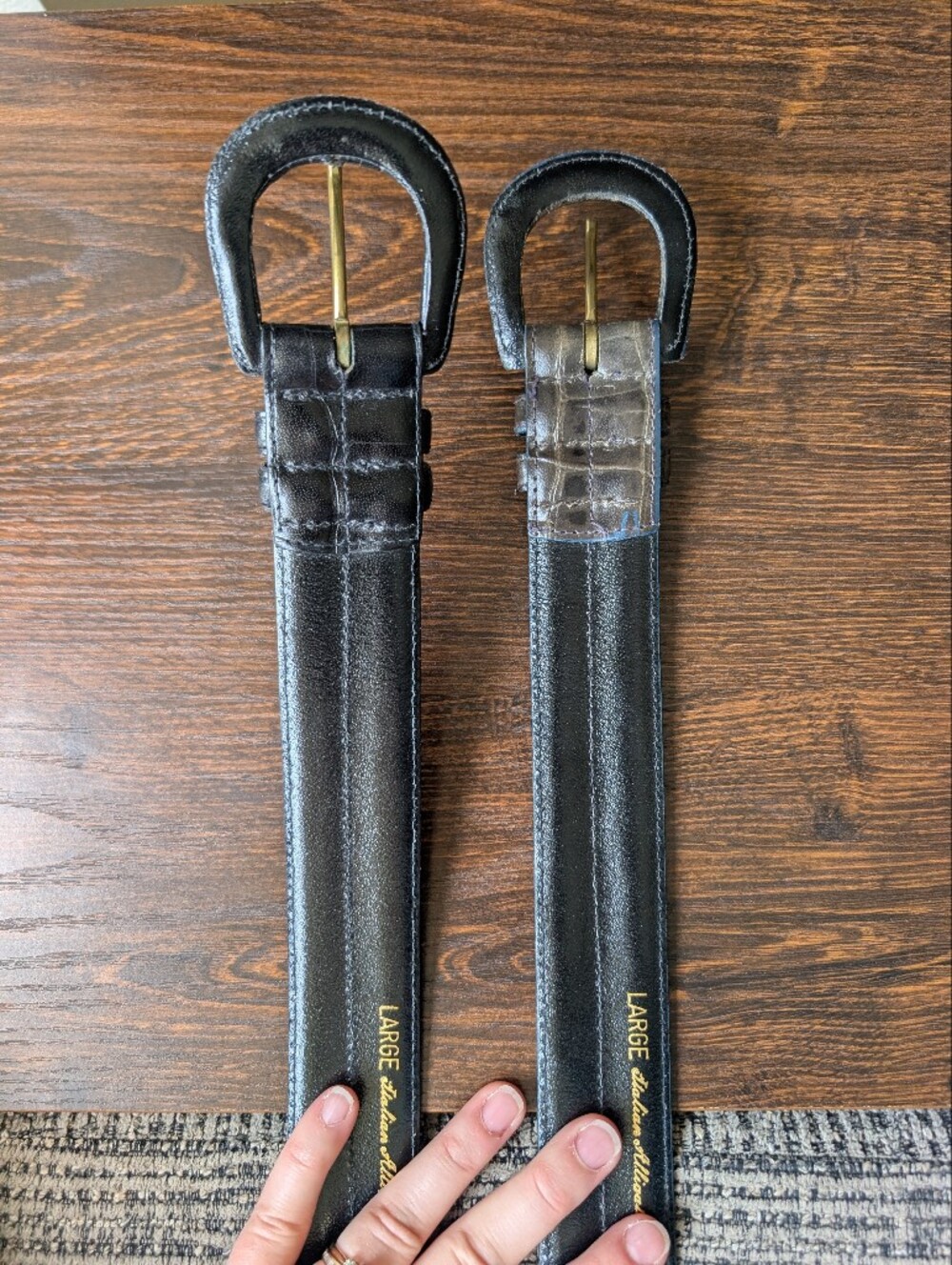 Lot 2 Vintage Talbots Black and Taupe Italian Alligator Calfskin Leather Belts - Picture 7 of 9